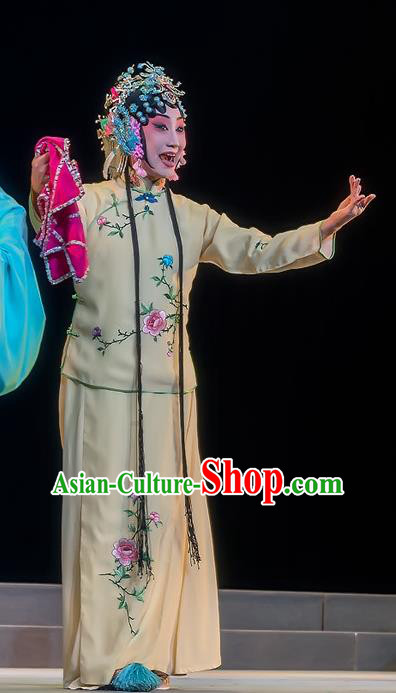 Chinese Sichuan Opera Diva Garment Zhuo Wenjun Costumes and Hair Accessories Traditional Peking Opera Young Female Yellow Dress Actress Apparels