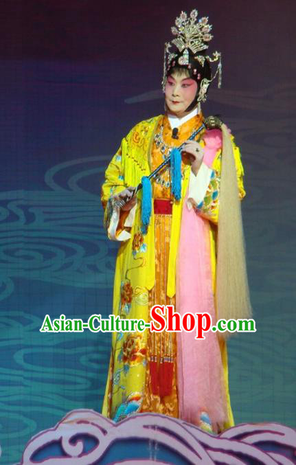 Chinese Beijing Opera Actress Apparels Costumes and Headdress Xiang Jiuxiao Traditional Peking Opera Buddha Goddess Dress Garment