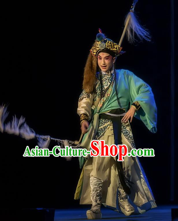 Shuang Ba Lang Chinese Sichuan Opera Martial Male Apparels Costumes and Headpieces Peking Opera Wusheng Garment Takefu Wang Ye Clothing