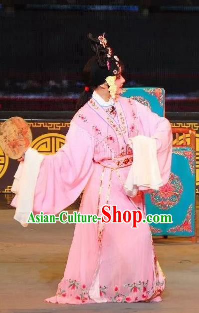 Chinese Sichuan Opera Court Lady Garment Costumes and Hair Accessories Shuang Tian Guan Traditional Peking Opera Young Beauty Pink Dress Hua Tan Apparels