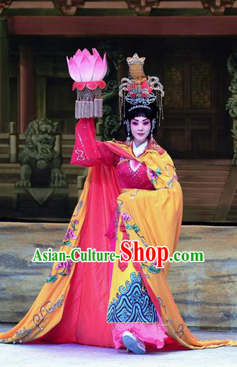 Chinese Beijing Opera Goddess Apparels Costumes and Headpieces Traditional Peking Opera Ma Zu Hua Tan Lin Moniang Red Dress Garment