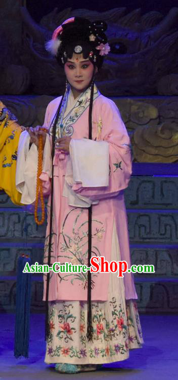 Chinese Sichuan Opera Actress Garment Costumes and Hair Accessories Qing Yun Palace Traditional Peking Opera Imperial Consort Pink Dress Hua Tan Apparels
