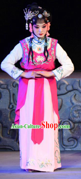 Chinese Sichuan Opera Court Maid Garment Costumes and Hair Accessories Qing Yun Palace Traditional Peking Opera Xiaodan Dress Young Lady Apparels