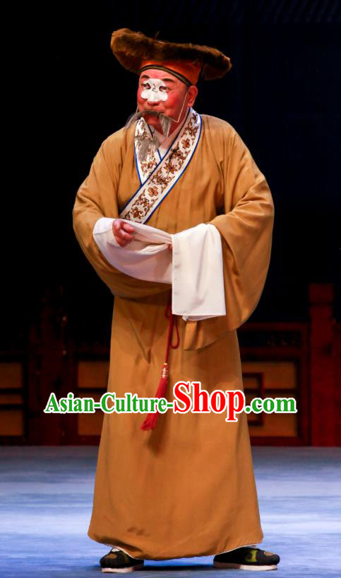 Shao Gu Ji Chinese Ping Opera Laosheng Garment Costumes and Headwear Pingju Opera Old Servant Apparels Clothing