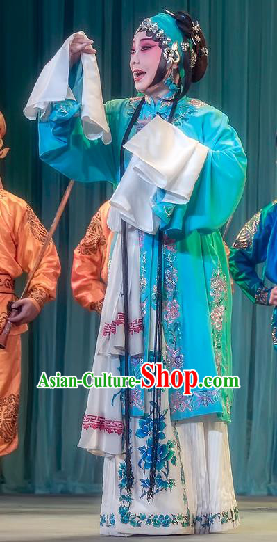 Chinese Sichuan Opera Young Woman Geng Niang Garment Costumes and Hair Accessories Da Hong Tai Traditional Peking Opera Distress Maiden Dress Actress Apparels