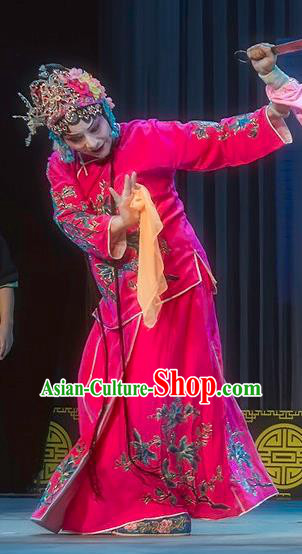 Chinese Sichuan Opera Young Lady Garment Costumes and Hair Accessories Da Hong Tai Traditional Peking Opera Servant Girl Rosy Dress Actress Apparels