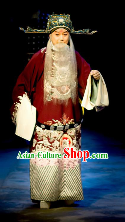Mrs Anguo Chinese Peking Opera Official Garment Costumes and Headwear Beijing Opera Laosheng Elderly Male Apparels Clothing