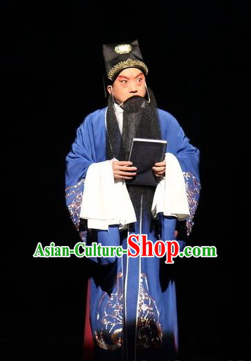 Love Bell Tower Chinese Peking Opera Laosheng Garment Costumes and Headwear Beijing Opera Shaikh Blue Apparels Clothing