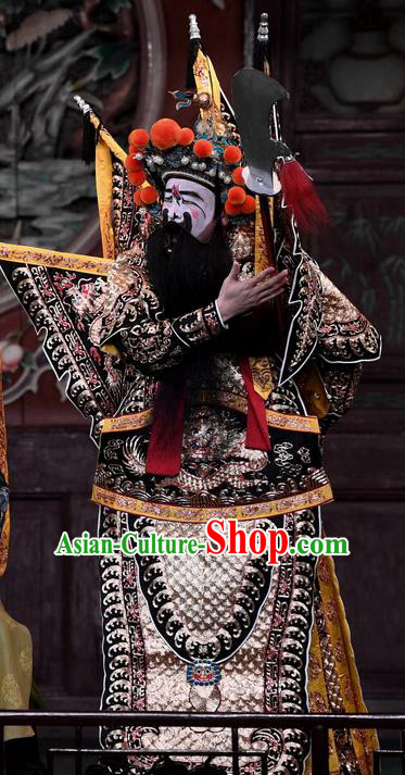 Hong Zong Lie Ma Chinese Peking Opera Garment Costumes and Headwear Beijing Opera Apparels General Kao Armor Suit with Flags Clothing