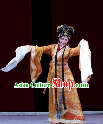 Chinese Beijing Opera Noble Female Apparels Costumes and Headdress Xin Zhui Traditional Peking Opera Han Dynasty Dress Countess Garment