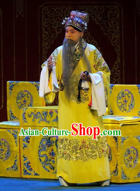 Tai Zhen Wai Zhuan Chinese Peking Opera Elderly Male Emperor Xuanzong Garment Costumes and Headwear Beijing Opera Laosheng Li Longji Apparels Clothing