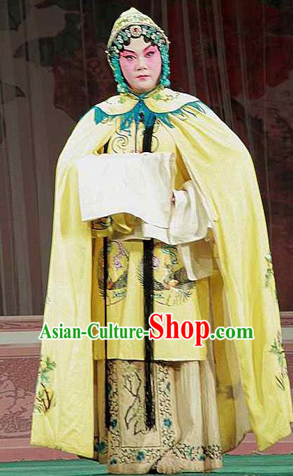 Chinese Beijing Opera Actress Zhuang Ji Apparels Costumes and Headdress Sacrifice Zhao Shi Gu Er Traditional Peking Opera Hua Tan Yellow Dress Garment