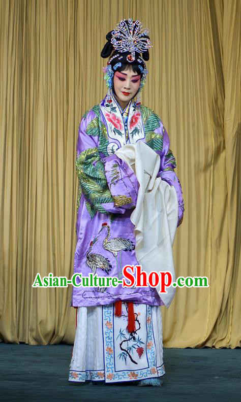 Chinese Beijing Opera Diva Imperial Consort Xi Shi Apparels Costumes and Headdress Traditional Peking Opera Actress Purple Dress Garment