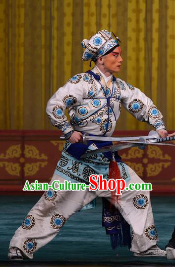 Yan Yang Tower Chinese Peking Opera Soldier Garment Costumes and Headwear Beijing Opera Takefu Apparels Martial Male White Clothing