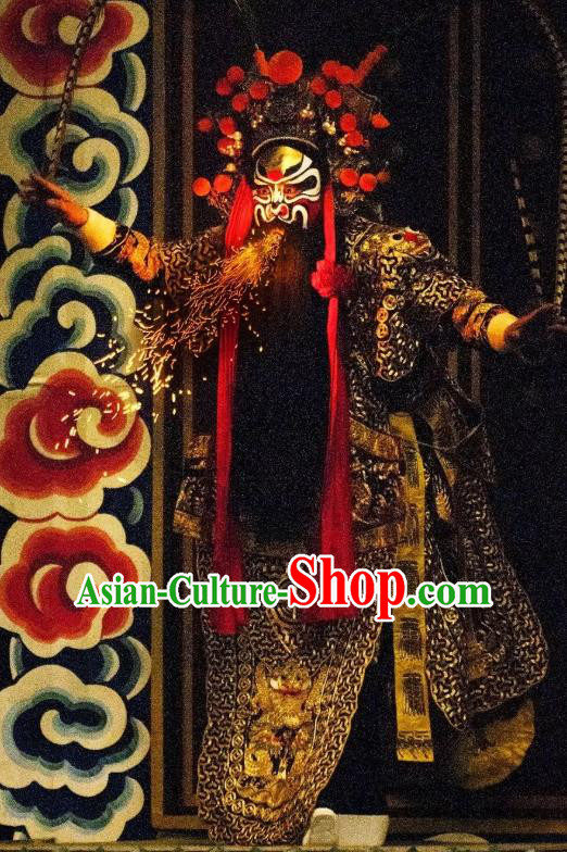 Qing Shi Mountain Chinese Peking Opera General Kao Armor Suit Garment Costumes and Headwear Beijing Opera Military Officer Apparels Clothing