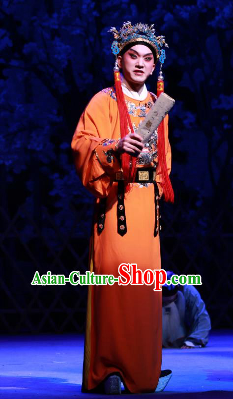 Chinese Peking Opera Zhen Guan Flourishing Age Garment Costumes and Headwear Beijing Opera Clothing Emperor Li Shimin Embroidered Robe Apparels
