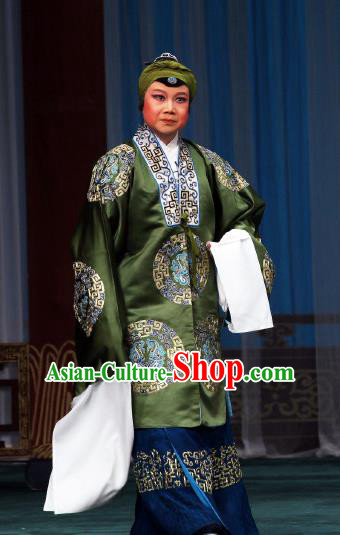 Chinese Beijing Opera Rich Dame Apparels Costumes and Headdress The Mirror of Fortune Traditional Peking Opera Pantaloon Dress Laodan Green Garment