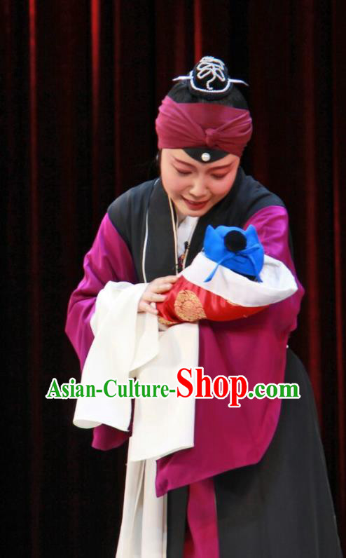 Chinese Beijing Opera Elderly Female Apparels Costumes and Headdress The Mirror of Fortune Traditional Peking Opera Laodan Dress Garment