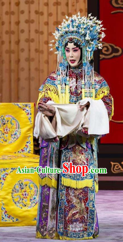 Chinese Beijing Opera Actress Apparels Costumes and Headdress Princess Yinping Traditional Peking Opera Hua Tan Purple Dress Court Lady Garment