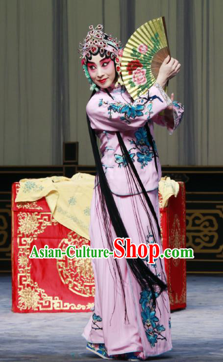 Chinese Beijing Opera Hua Tan Fairy Fox Apparels Costumes and Headdress Qing Shi Mountain Traditional Peking Opera Young Female Dress Actress Garment