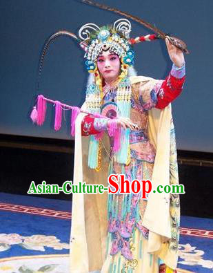 Chinese Beijing Opera Tao Ma Tan Apparels Costumes and Headdress Traditional Peking Opera Blues Princess Shuangyang Dress Martial Female Garment
