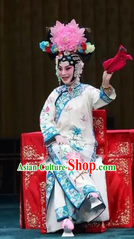 Chinese Beijing Opera Young Mistress Wang Xifeng Apparels Costumes and Headdress You Sisters in the Red Chamber Traditional Peking Opera Actress Dress Garment