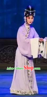 Chinese Beijing Opera Young Female Apparels Costumes and Headdress Anecdote of Wu Zetian Traditional Peking Opera Actress Purple Dress Garment