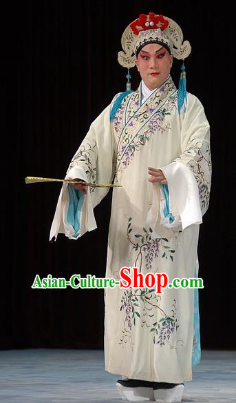 Fa Men Temple Chinese Peking Opera Young Man Garment Costumes and Headwear Beijing Opera Xiaosheng Apparels Scholar Fu Peng Clothing