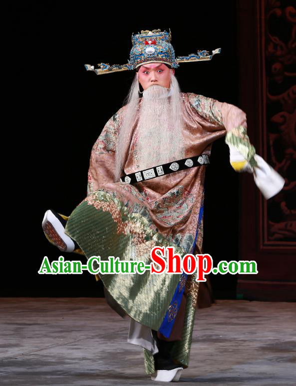 Luo Yang Gong Chinese Peking Opera Laosheng Official Garment Costumes and Headwear Beijing Opera Chancellor Fang Xuanling Apparels Clothing