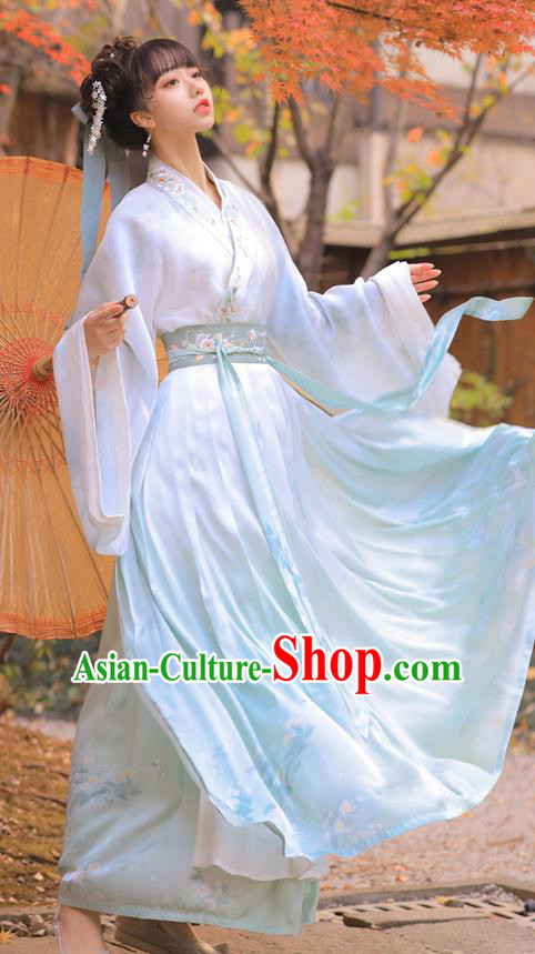 Chinese Traditional Jin Dynasty Royal Princess Historical Costumes Ancient Noble Lady Embroidered Hanfu Dress Apparels Complete Set