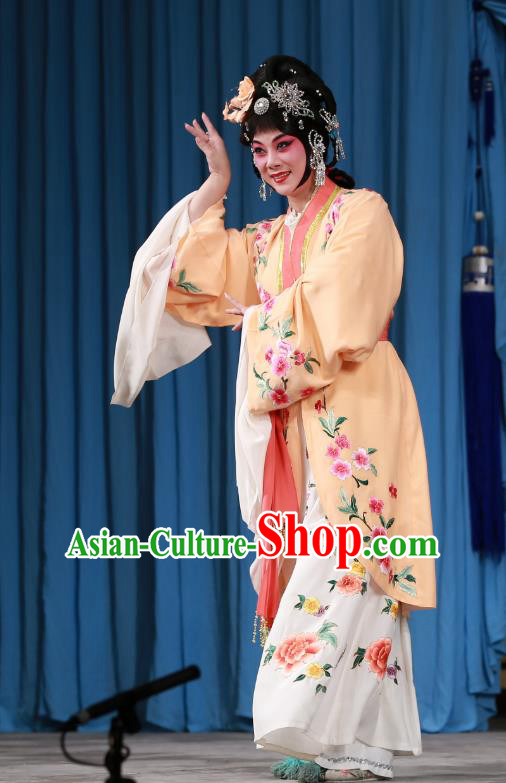 Chinese Beijing Opera Hua Tan Yan Xijiao Apparels Costumes and Headdress Wu Long Yuan Traditional Peking Opera Actress Dress Young Female Garment