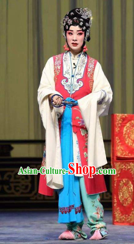 Chinese Beijing Opera Actress Hua Tan Yan Xijiao Apparels Costumes and Headdress Wu Long Yuan Traditional Peking Opera Young Lady Dress Diva Garment