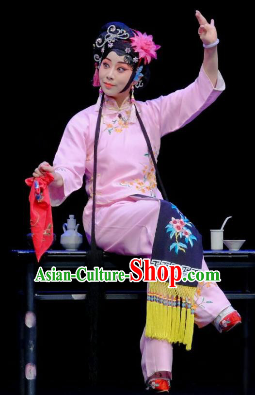 Chinese Beijing Opera Diva Apparels Young Lady Costumes and Headdress Wu Long Yuan Traditional Peking Opera Hua Tan Dress Actress Garment