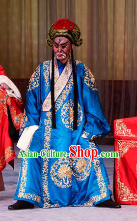 Stealing Silver Pot Chinese Peking Opera Wusheng Garment Costumes and Headwear Beijing Opera Takefu Apparels Martial Male Blue Clothing