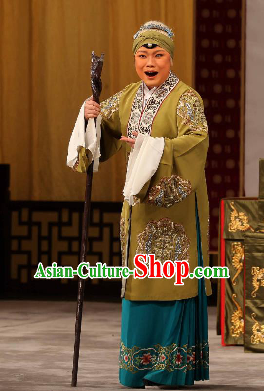 Chinese Beijing Opera Elderly Female Apparels Costumes and Headdress Chi Sang Zhen Traditional Peking Opera Pantaloon Dress Dame Wu Miaozhen Garment