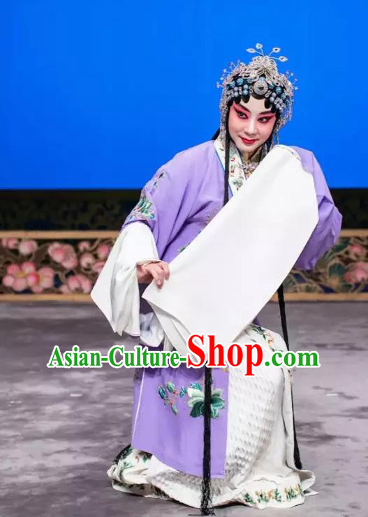 Chinese Beijing Opera Actress Apparels Young Female Costumes and Headdress Han Ming Fei Traditional Peking Opera Hua Tan Wang Zhaojun Dress Diva Garment