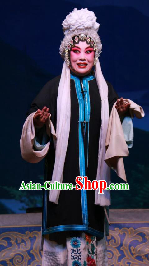 Chinese Shanxi Clapper Opera Distress Maiden Garment Costumes and Headdress Xue Gang Fan Tang Traditional Bangzi Opera Tsing Yi Dress Young Female Apparels