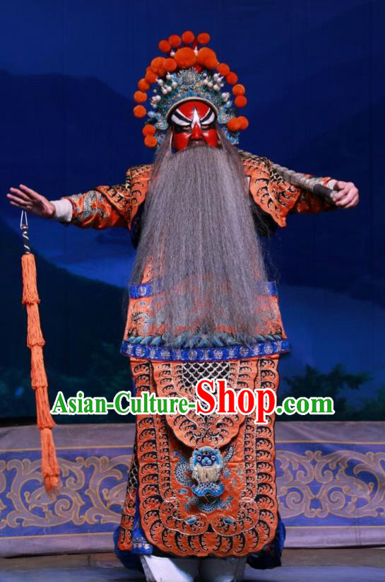 Xue Gang Fan Tang Chinese Bangzi Opera Painted Role Apparels Costumes and Headpieces Traditional Shanxi Clapper Opera Jing Garment General Xue Gang Clothing