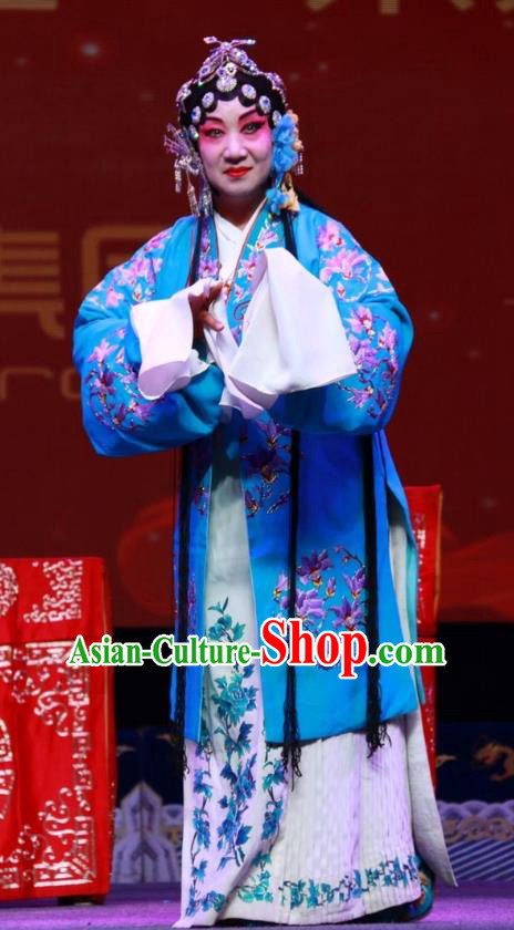 Chinese Shanxi Clapper Opera Hua Tan Blue Garment Costumes and Headdress Qiu Sao Traditional Bangzi Opera Actress Dress Young Mistress Apparels