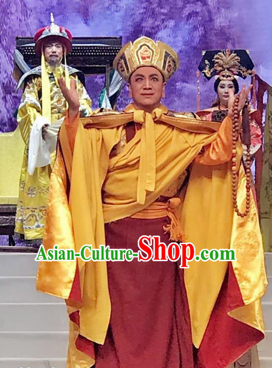Sixth Panchen Chinese Bangzi Opera Monk Apparels Costumes and Headpieces Traditional Hebei Clapper Opera Young Male Garment Cassock Clothing