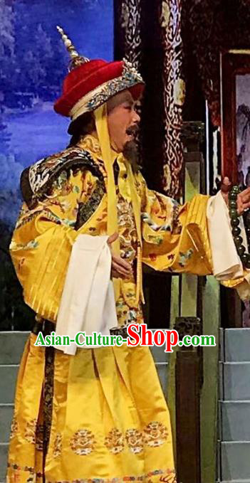 Sixth Panchen Chinese Bangzi Opera Emperor Qianlong Apparels Costumes and Headpieces Traditional Hebei Clapper Opera Elderly Male Garment Monarch Clothing