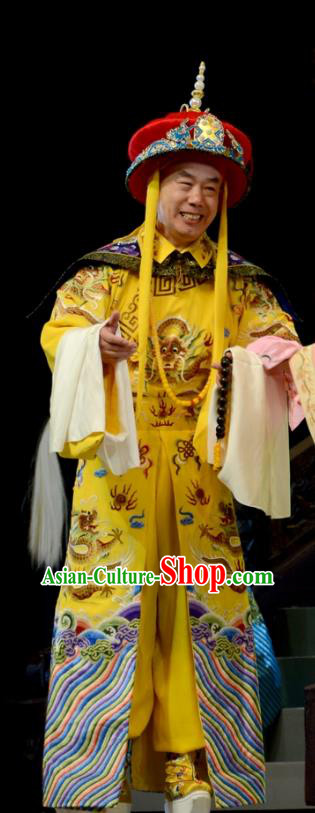 Sixth Panchen Chinese Bangzi Opera Monarch Apparels Costumes and Headpieces Traditional Hebei Clapper Opera Emperor Qianlong Garment Clothing