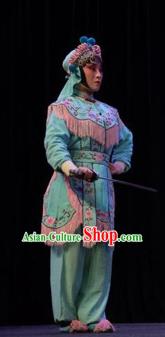 Chinese Jin Opera Female Soldier Garment Costumes and Headdress Li Hua Return Tang Traditional Shanxi Opera Wudan Dress Swordswoman Apparels