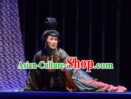 Chinese Jin Opera Distress Female Garment Costumes and Headdress Madam Ruyi Traditional Shanxi Opera Noble Consort Dress Actress Apparels