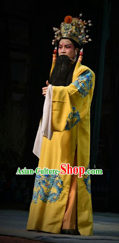 Chinese Shanxi Opera Emperor Zhu Yuanzhang Apparels Costumes and Headpieces Traditional Jin Opera Monarch Garment Laosheng Clothing
