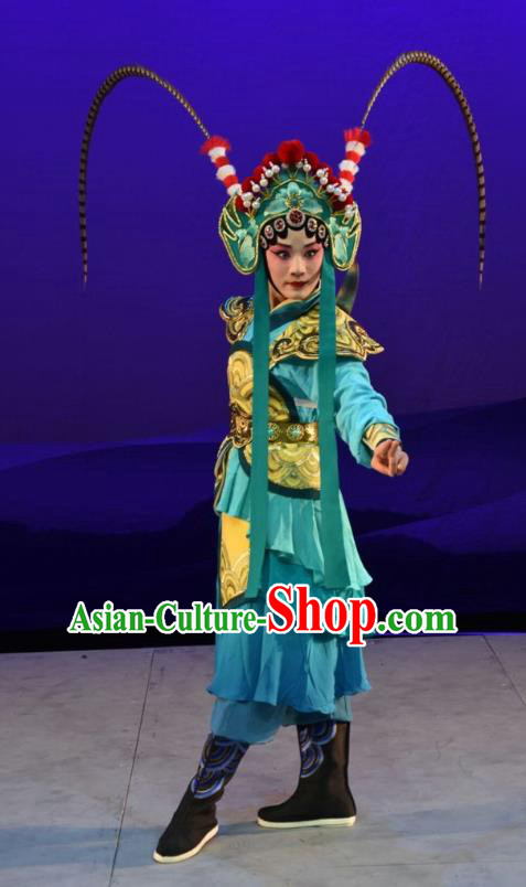 Chinese Jin Opera Woman Soldier Garment Costumes and Headdress Xiong Guan Niang Zi Traditional Shanxi Opera Wudan Dress Female Wattior Apparels