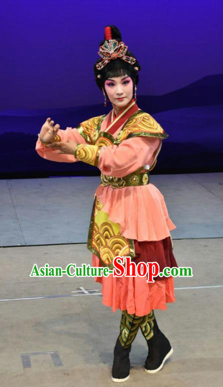 Chinese Jin Opera Woman Soldier Garment Costumes and Headdress Xiong Guan Niang Zi Traditional Shanxi Opera Wudan Dress Female Warrior Apparels