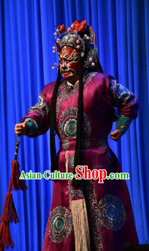 Chinese Shanxi Opera Jing Apparels Costumes and Headpieces Traditional Jin Opera Painted Role Garment Wusheng Soldier Clothing