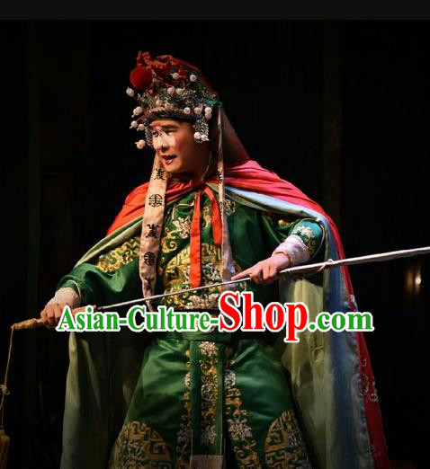 Chinese Shanxi Opera Martial Male Apparels Costumes and Headpieces Traditional Jin Opera Takefu Garment Wusheng Swordsman Clothing