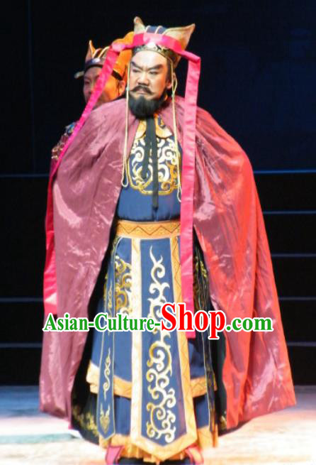 Wu Zetian Chinese Shanxi Opera Elderly Male Apparels Costumes and Headpieces Traditional Jin Opera Lord Garment Tang Dynasty King Clothing